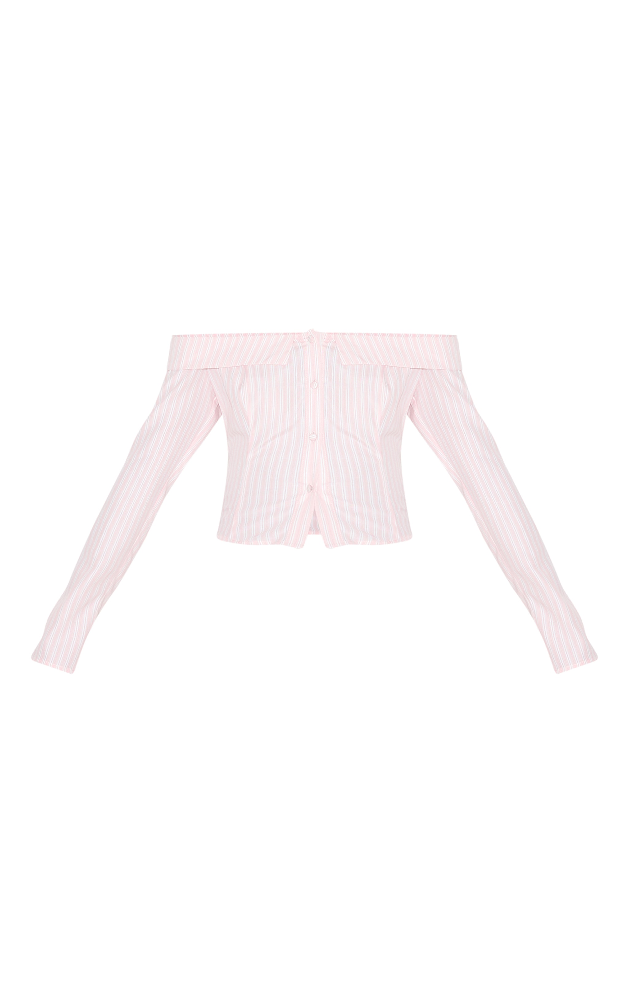 Pink Striped Bardot Peach Skin Shirt image 5