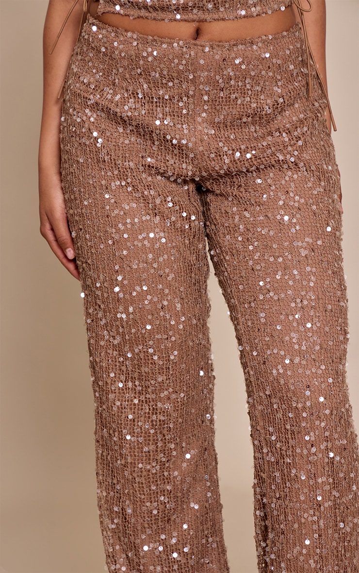 Petite Pantalon flare texturé chocolat à sequins image 4