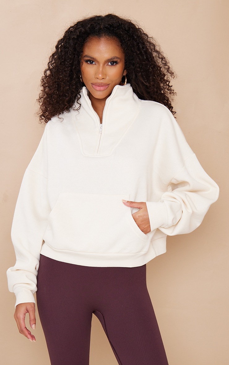Off White Panel Pocket Detail Funnel Neck Sweater