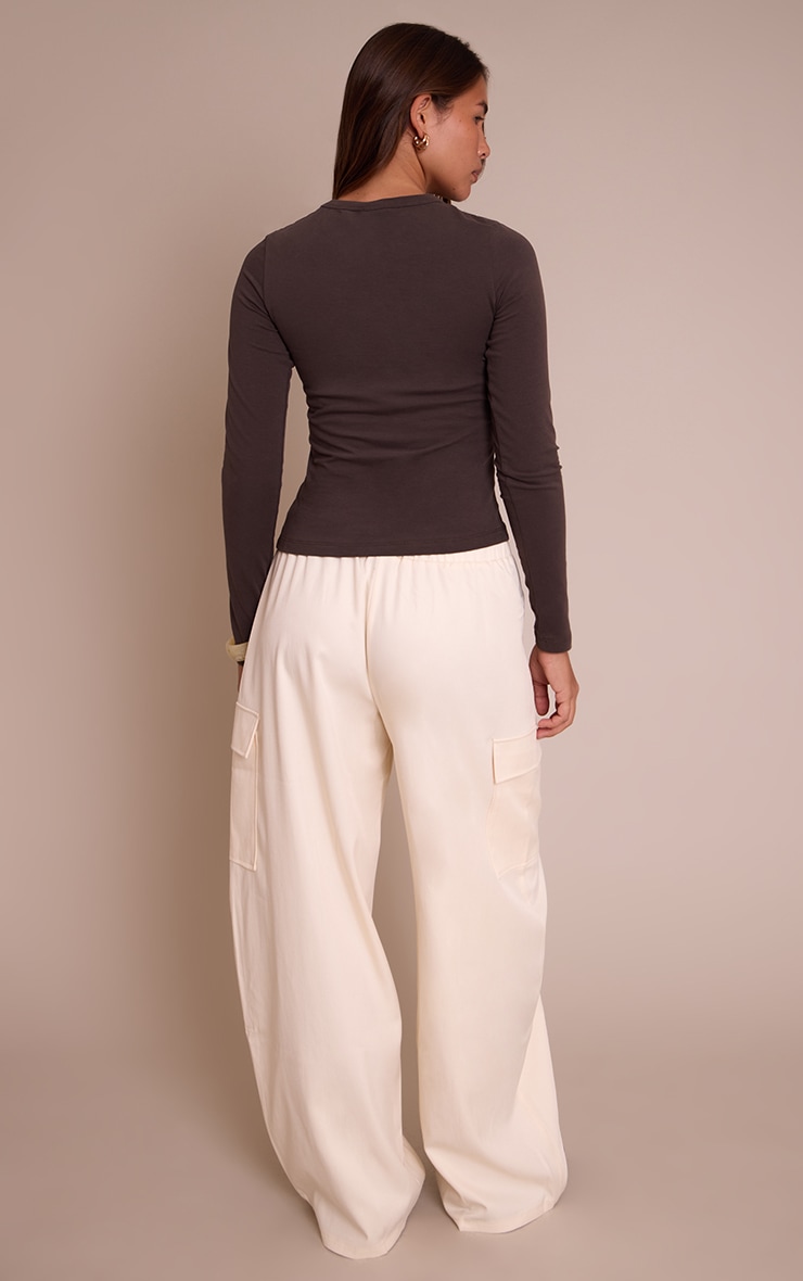 Cream Woven Wide Leg Cargos  image 3