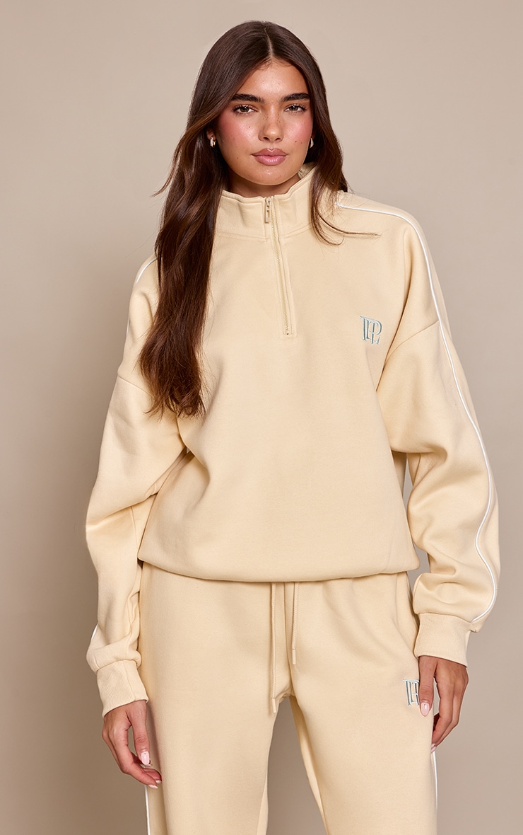 Buttercream PLT Contrast Binding Funnel Neck Zip Sweatshirt image 4
