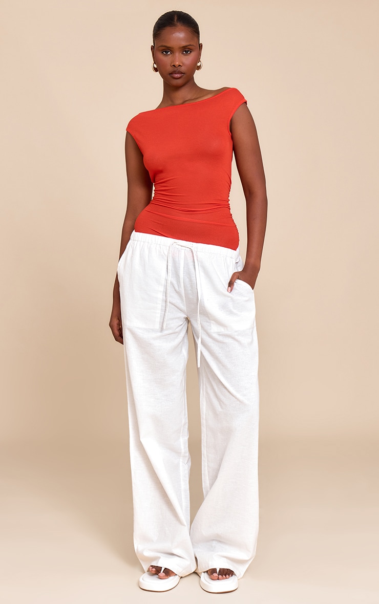 Red Sheer Soft Touch Cowl Neck Long Vest Top image 3