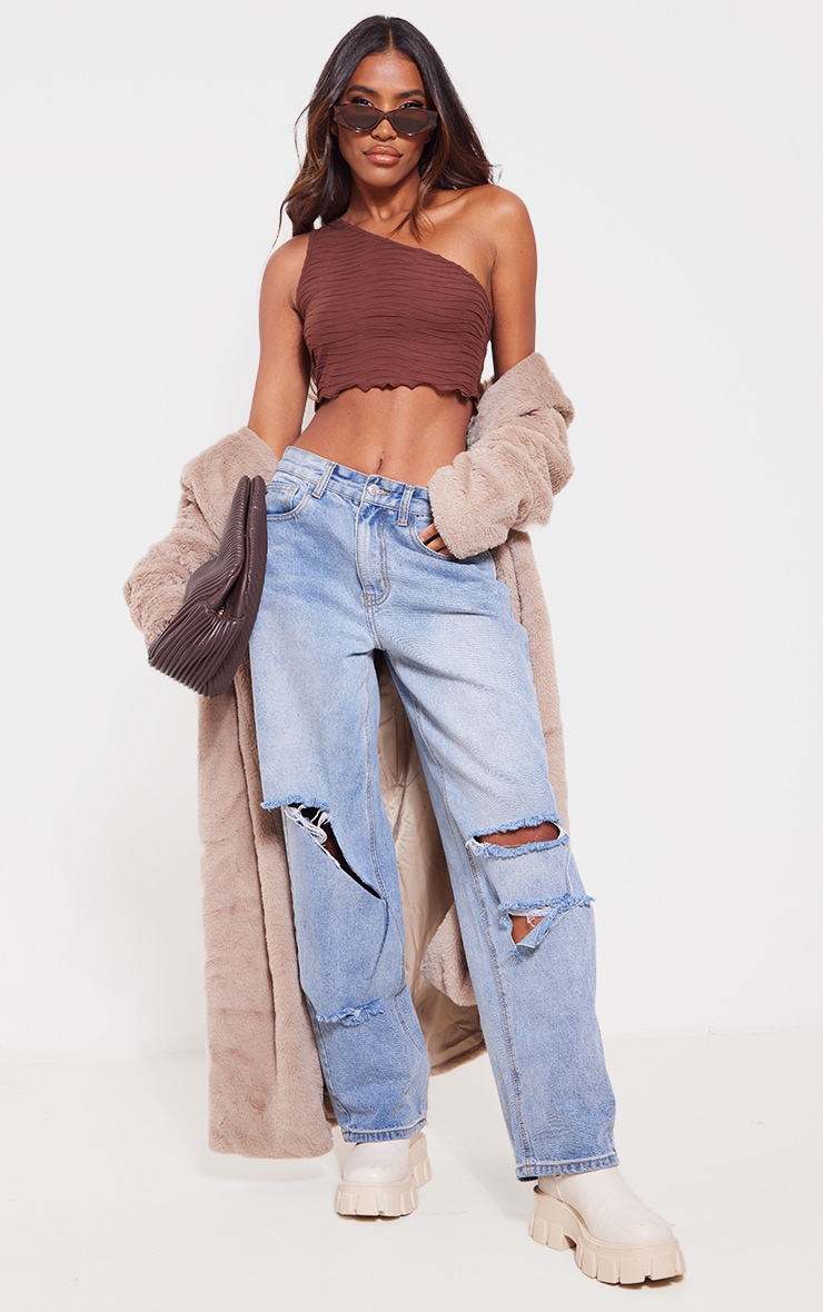 Chocolate Ripple Rib One Shoulder Crop Top