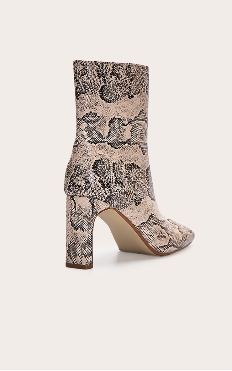 Natural Snake PU Slim Block Heel Ankle Boots image 4