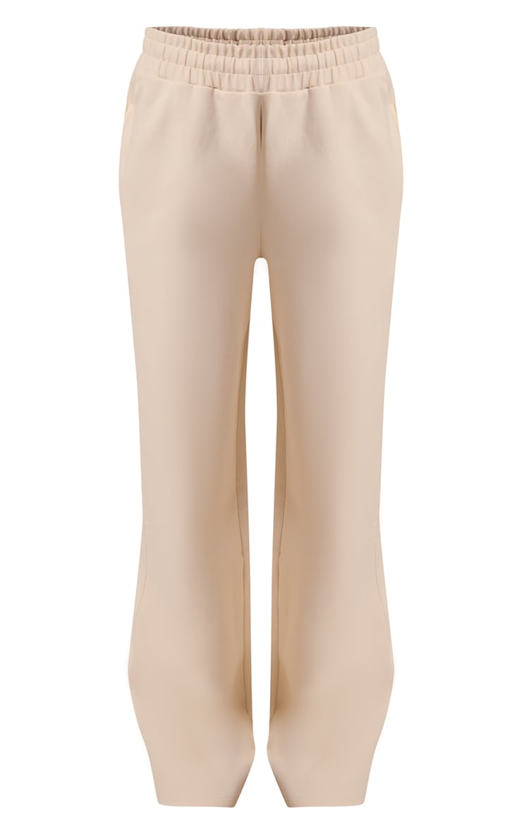Cream 350 GSM Interlock Wide Leg Track Pants image 5