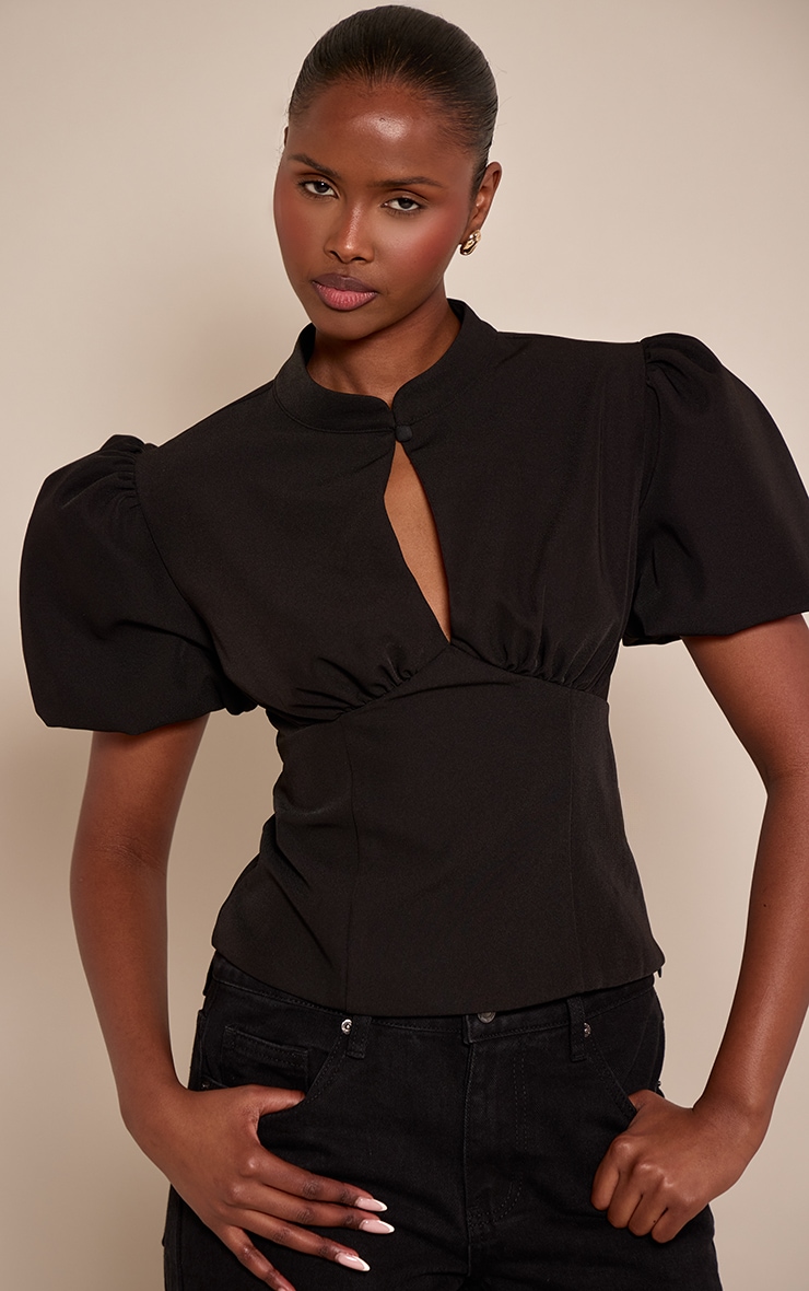 Black Woven Cut Out Blouse