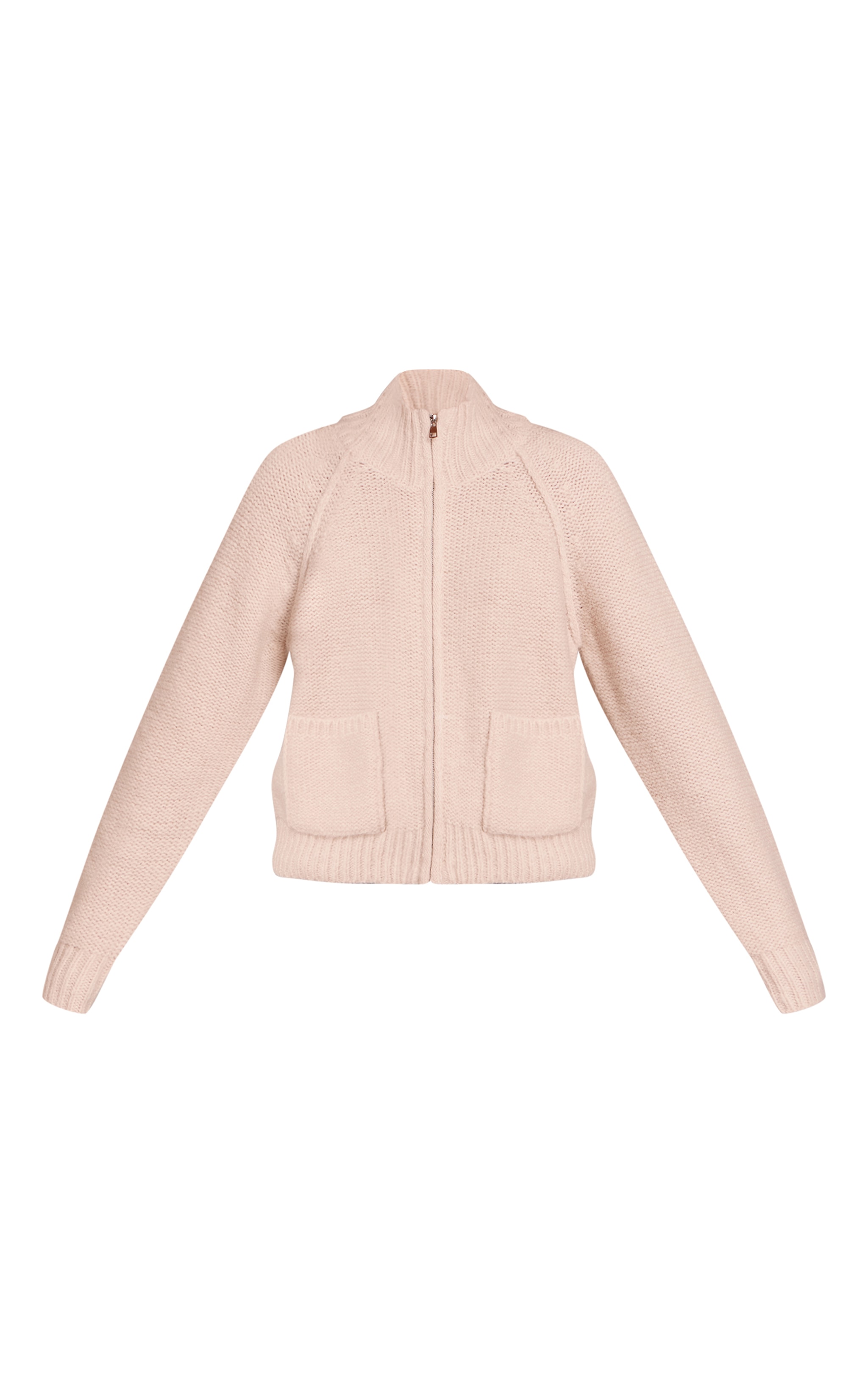 Cream Zip Up Pocket Detail Knitted Cardigan image 5