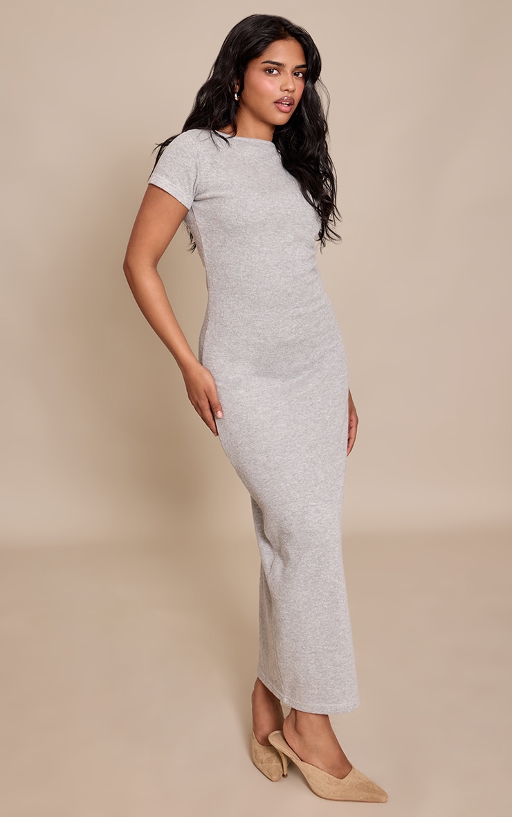 Petite Grey Soft Brushed Short Sleeve Maxi Dress image 3