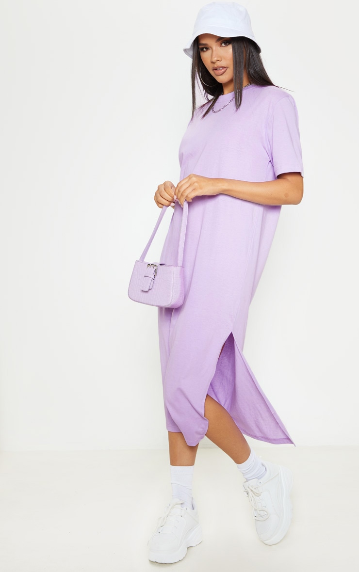 Lilac Split Side Midi T Shirt Dress