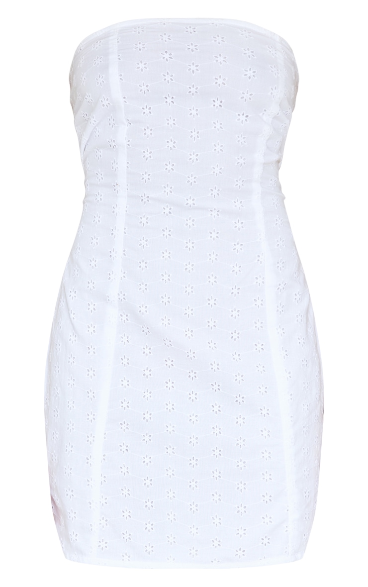 White Broderie Anglaise Bandeau Bodycon Dress image 5