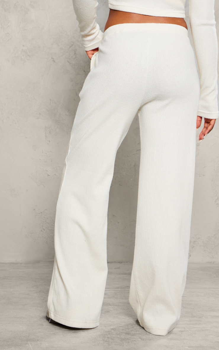 Dark Cream Brushed Rib Wide Leg Pant image 3