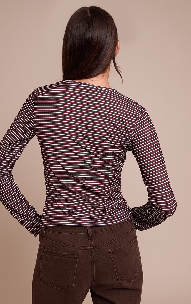 Multi Stripe Rib Button Down Long Sleeve Top image 2