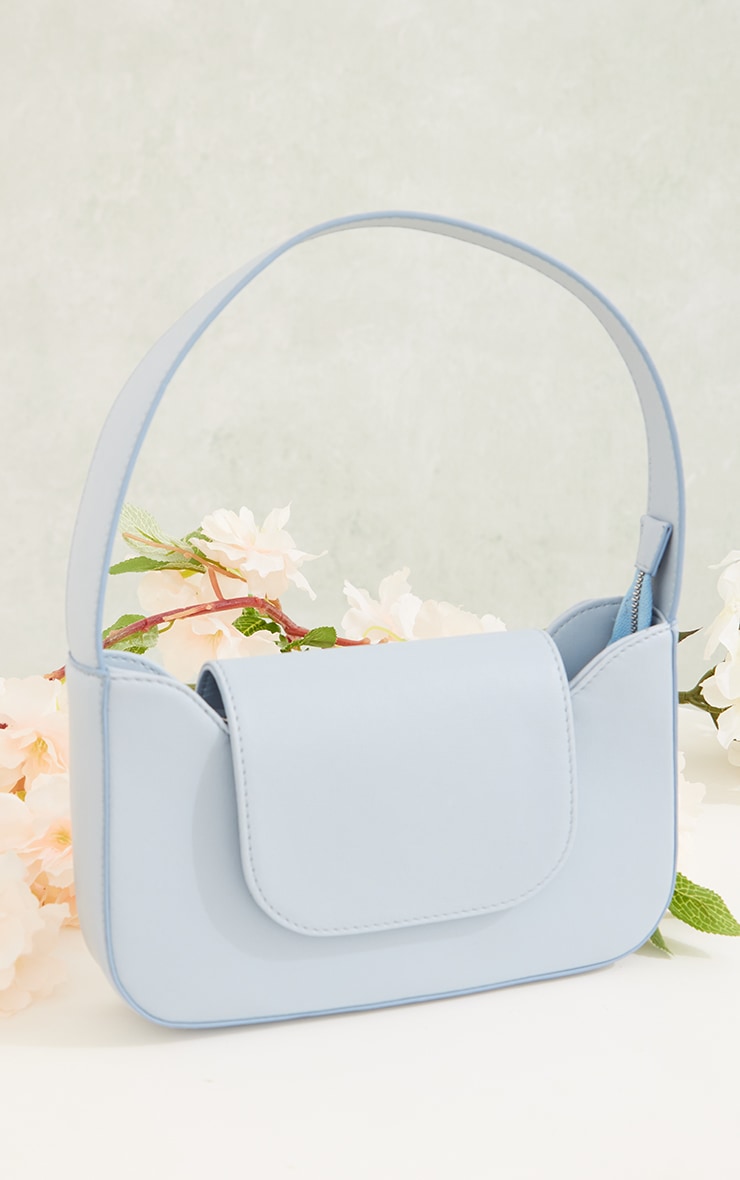 Powder Blue PU Flap Over Shoulder Bag image 1