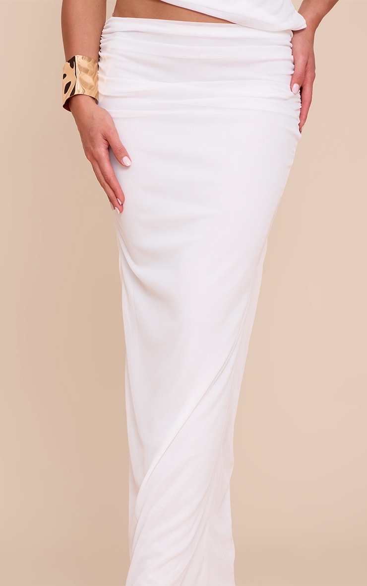 Tall White Mesh Ruched Maxi Skirt image 4