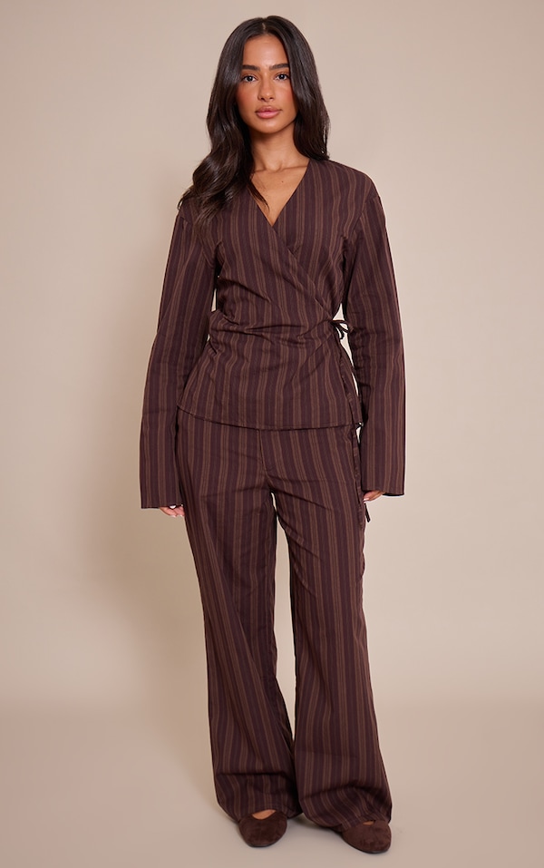 Petite Chocolate Stripe Wide Leg Pants