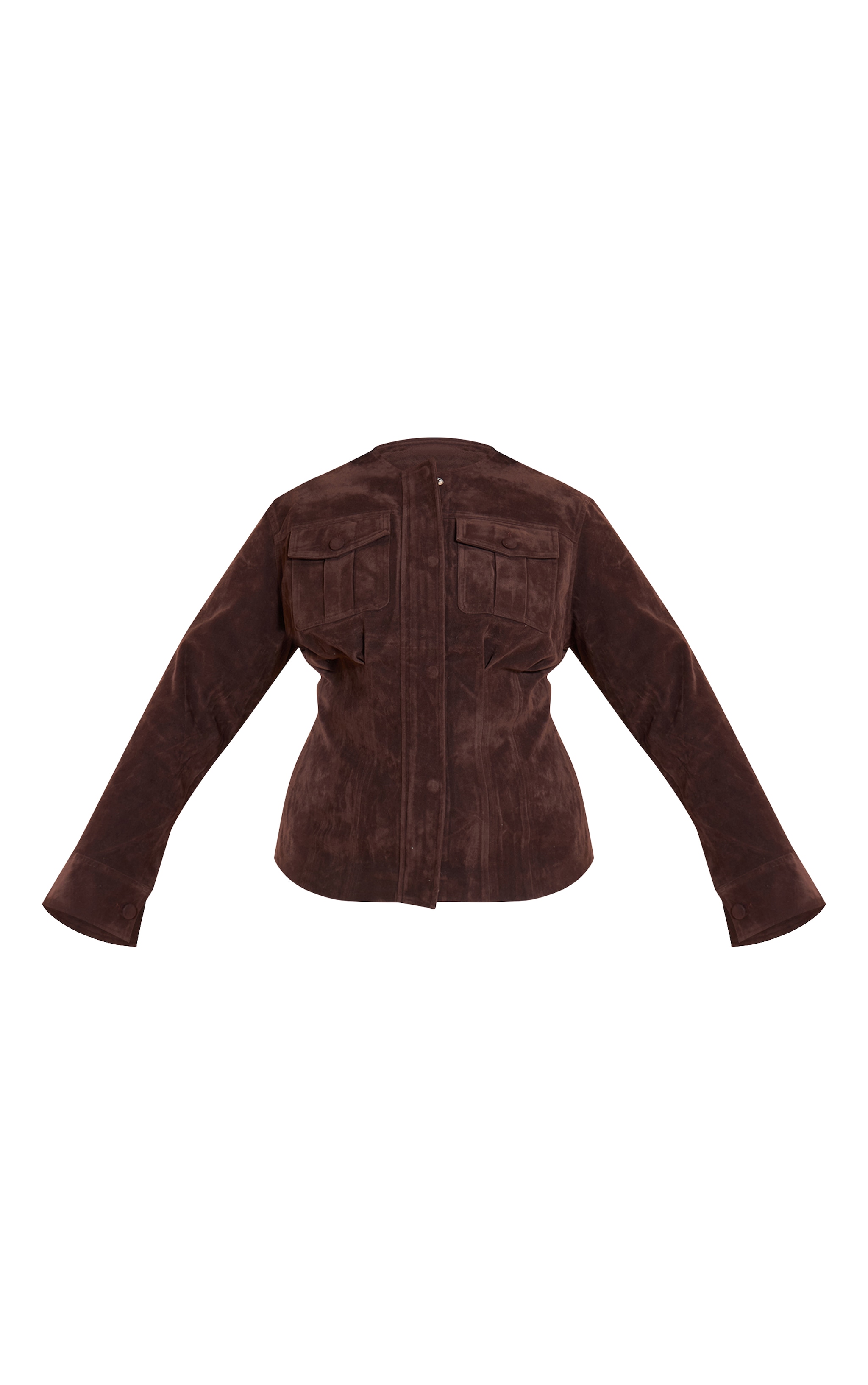 Plus Veste en suédine chocolat à boutons cachés et taille cintrée image 5