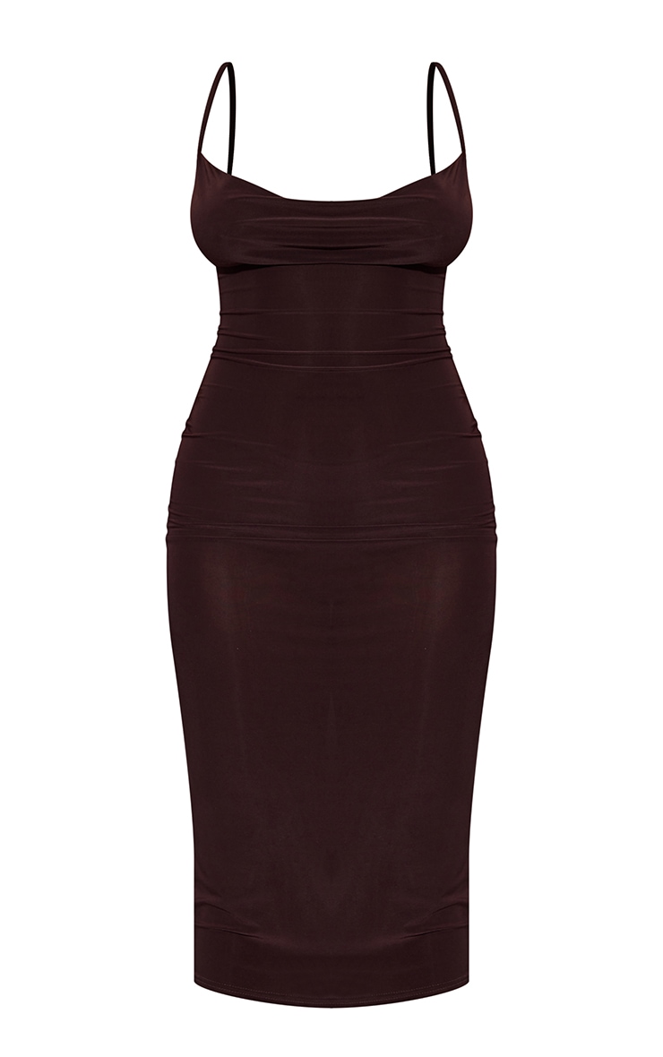 Petite Chocolate Slinky Cowl Neck Midaxi Dress image 5