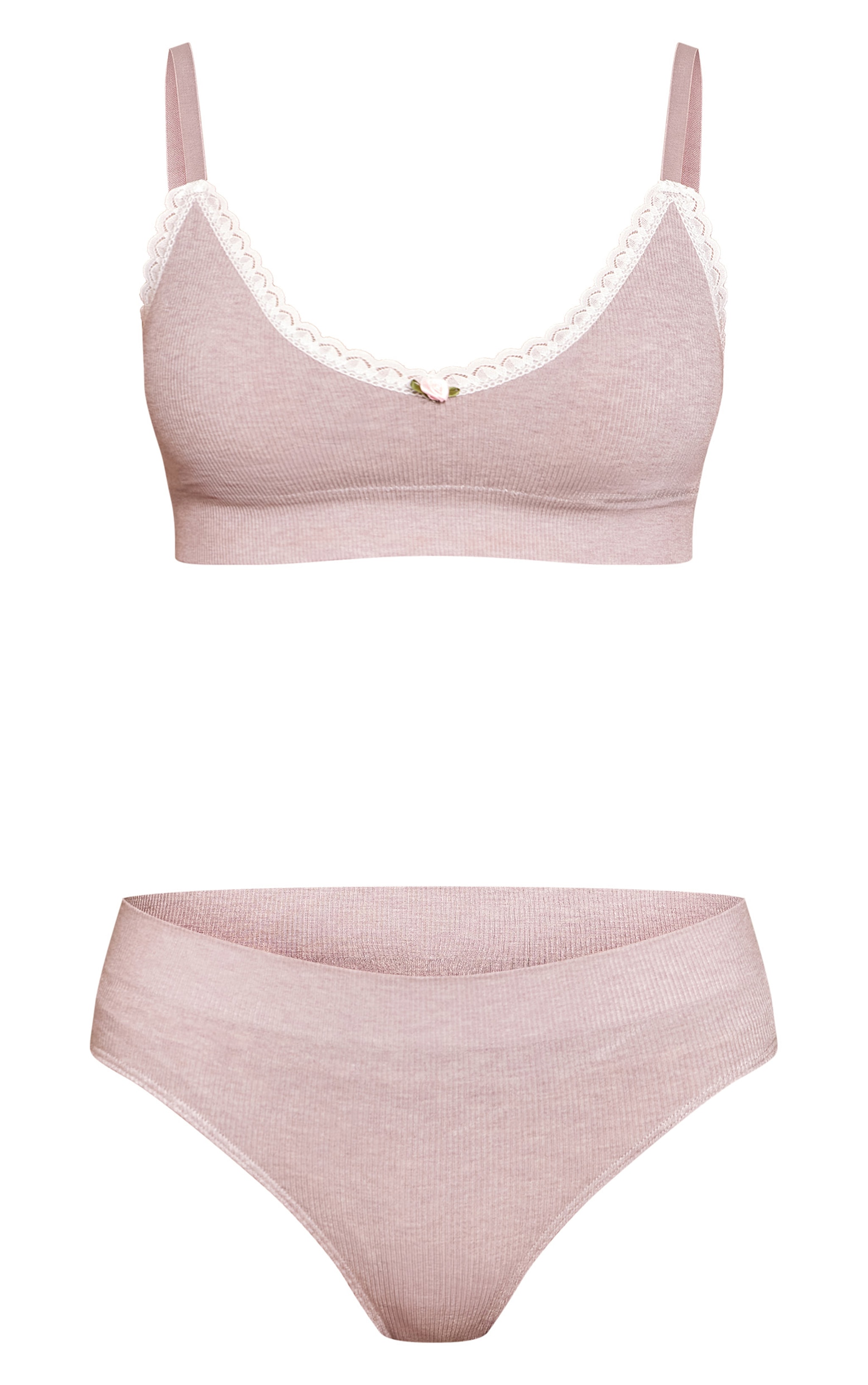 Mocha Pointelle Lace Trim Bralet and Brief Set image 5