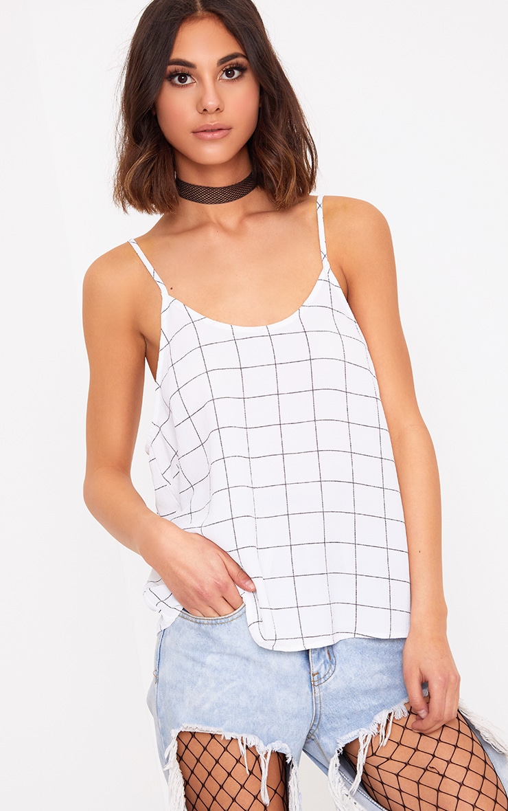 White Grid Check Cami Top PrettyLittleThing IL