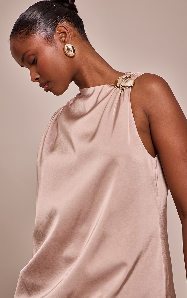 Taupe Satin Boxy Mini Dress image 4