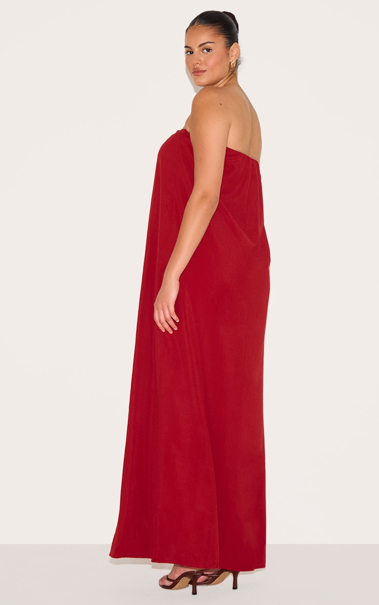 Plus Deep Red Floaty Woven Bandeau Maxi Dress image 2