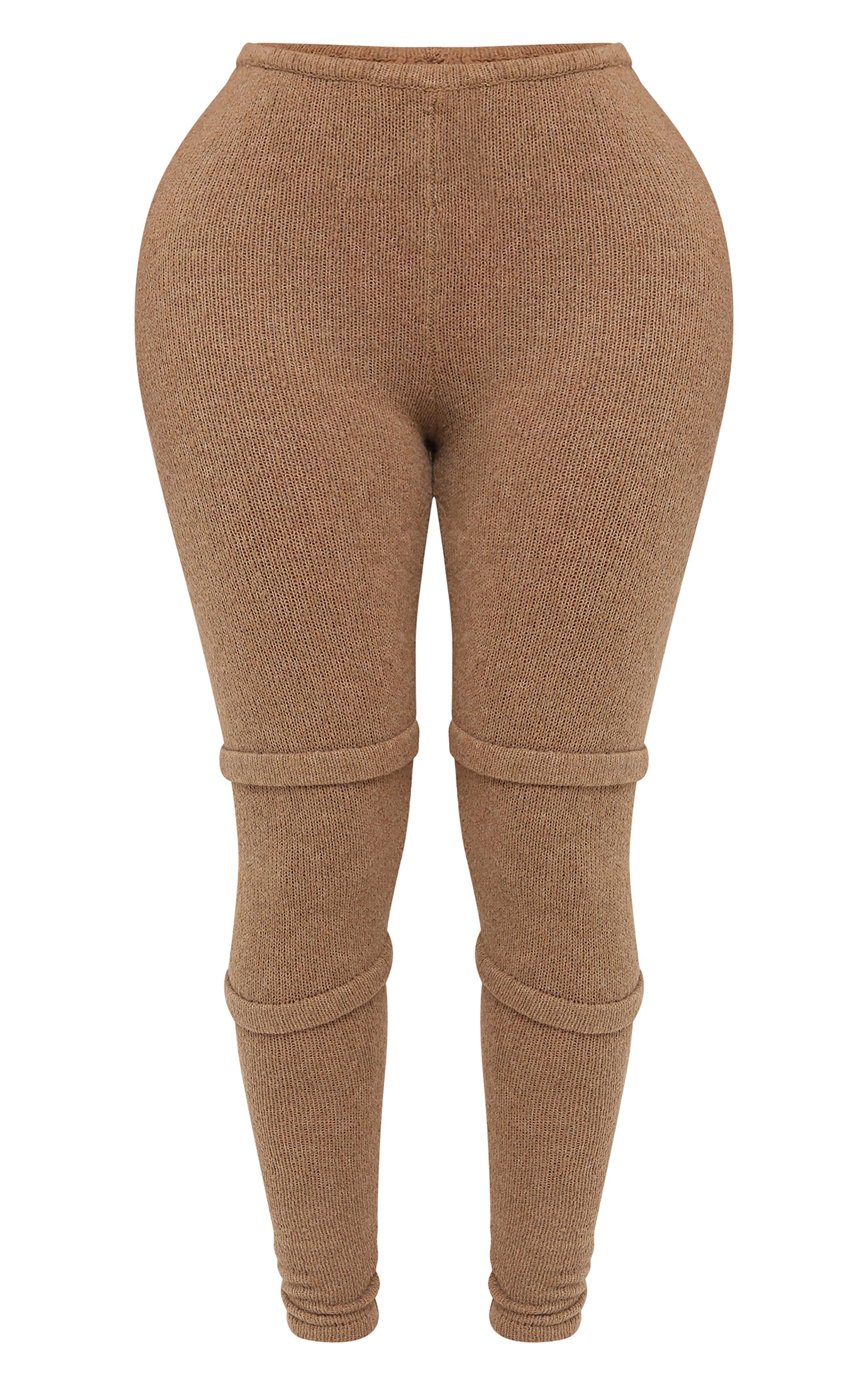 Shape Pantalon taille haute en maille tricot café au lait à détail couture image 5