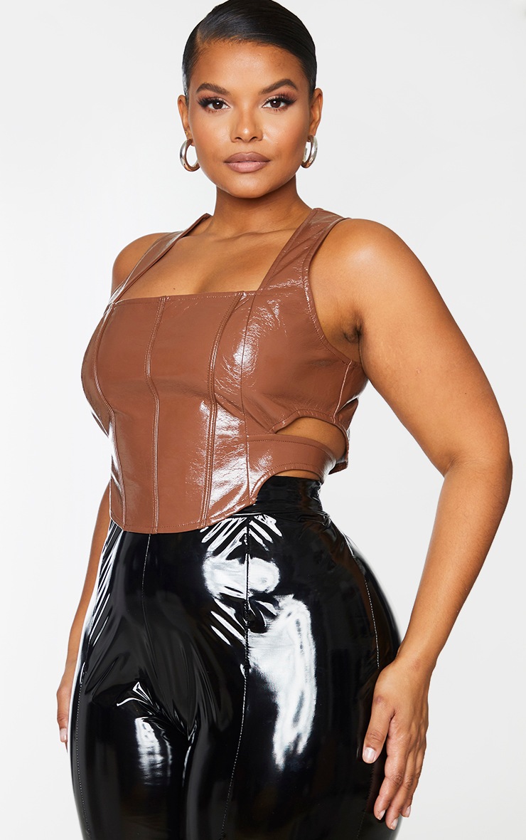 Plus Chocolate PU Cut Out Corset Top