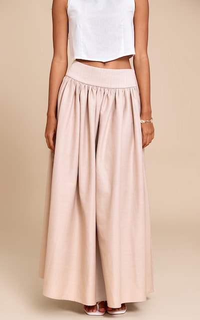 Stone Woven Drop Waist Rib Panel Maxi Skirt