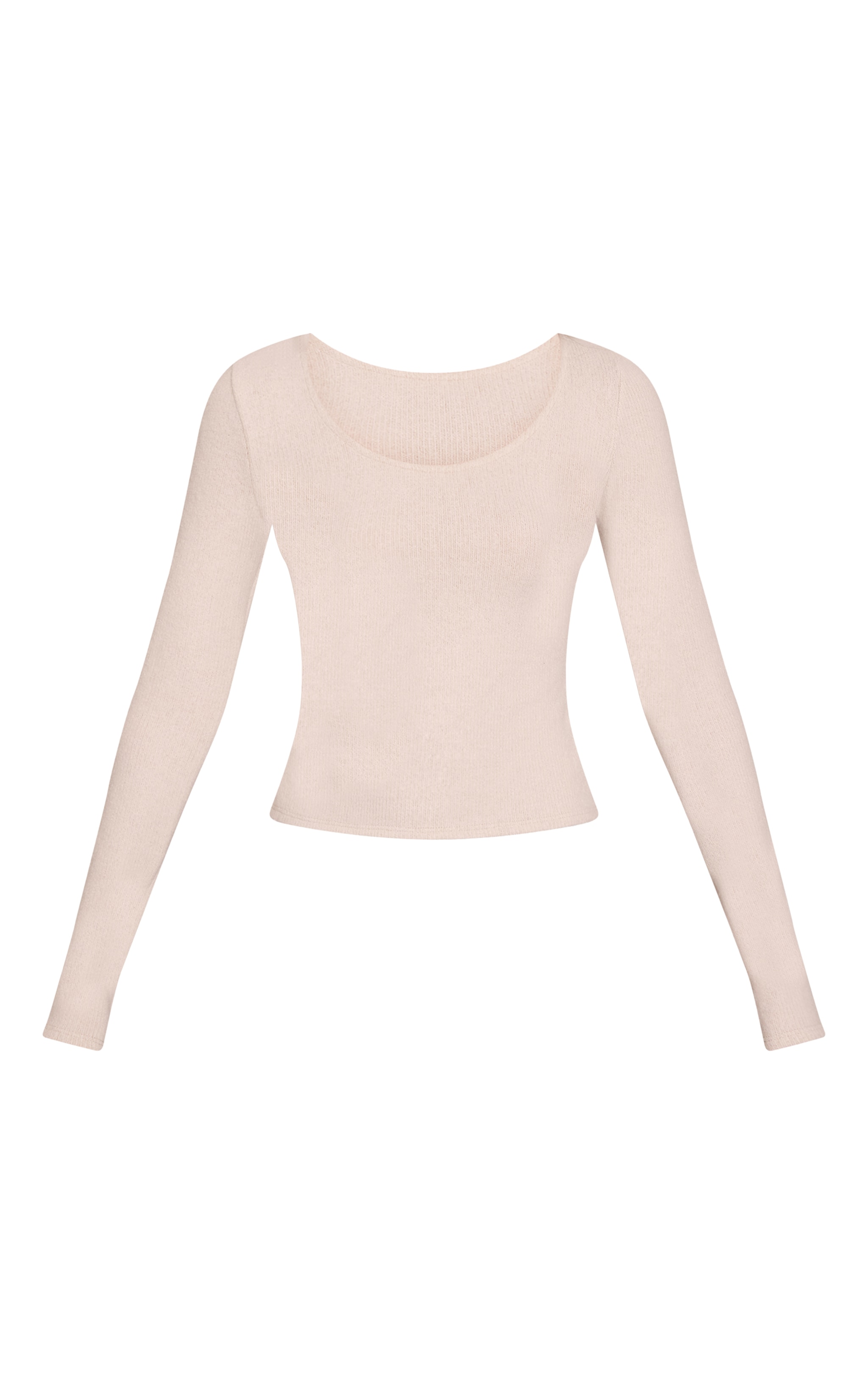 Cream Wool Knit Look Scoop Neck Long Sleeve Top image 5