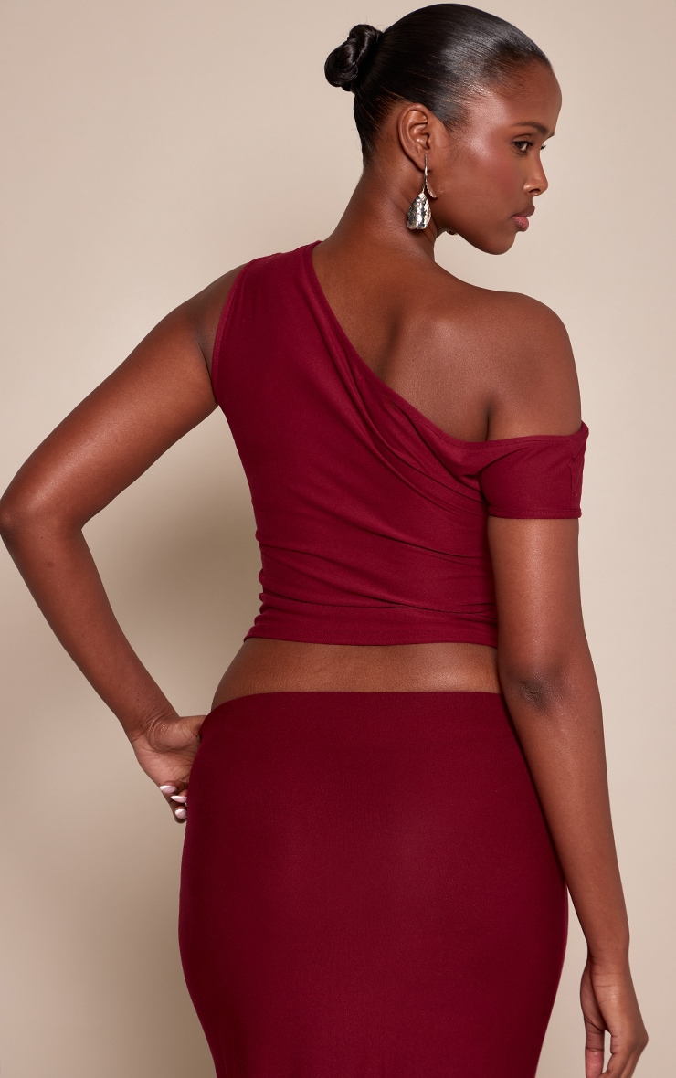 Burgundy Soft Touch Sleeveless Asymmetric Top image 2