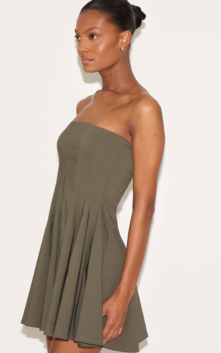 Robe bustier droite tissée stretch kaki plissée image 4