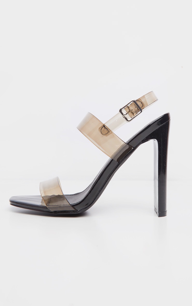 Black Square Toe Clear Twin Strap Sandal