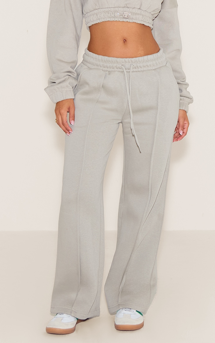 Petite Moss Grey Wide Leg Seam Detailed Sweatpants image 2