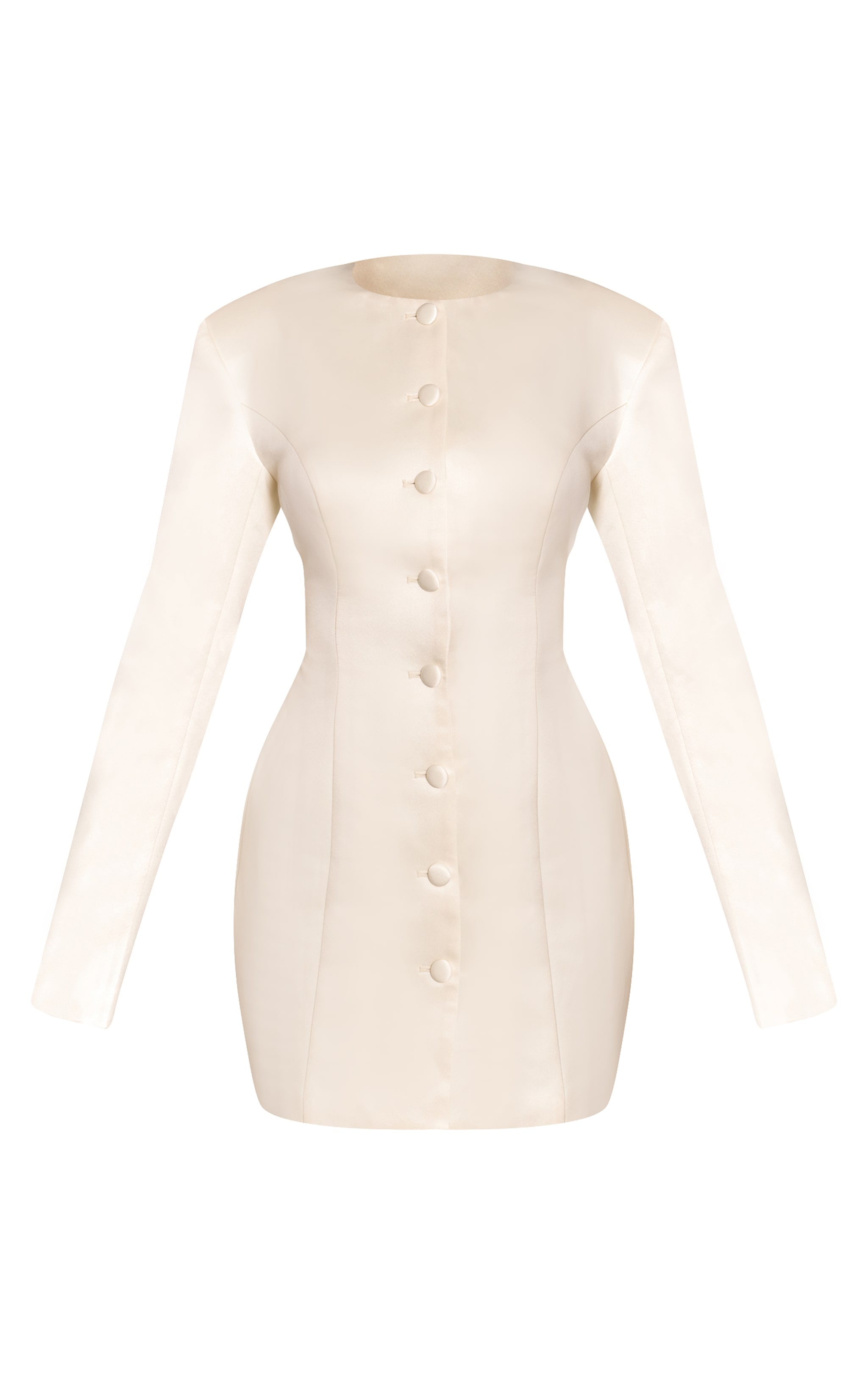 Cream Satin Button Long Sleeve Blazer Dress image 5