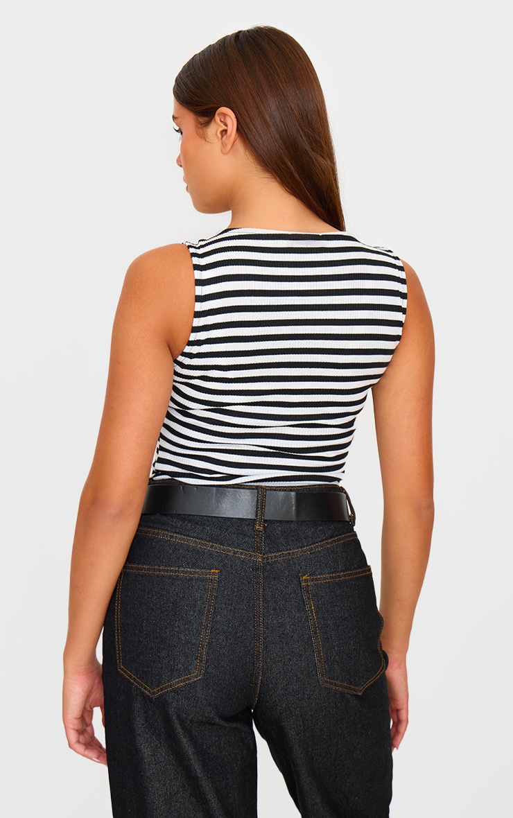 Monochrome Boat Neck Striped Vest Top image 2