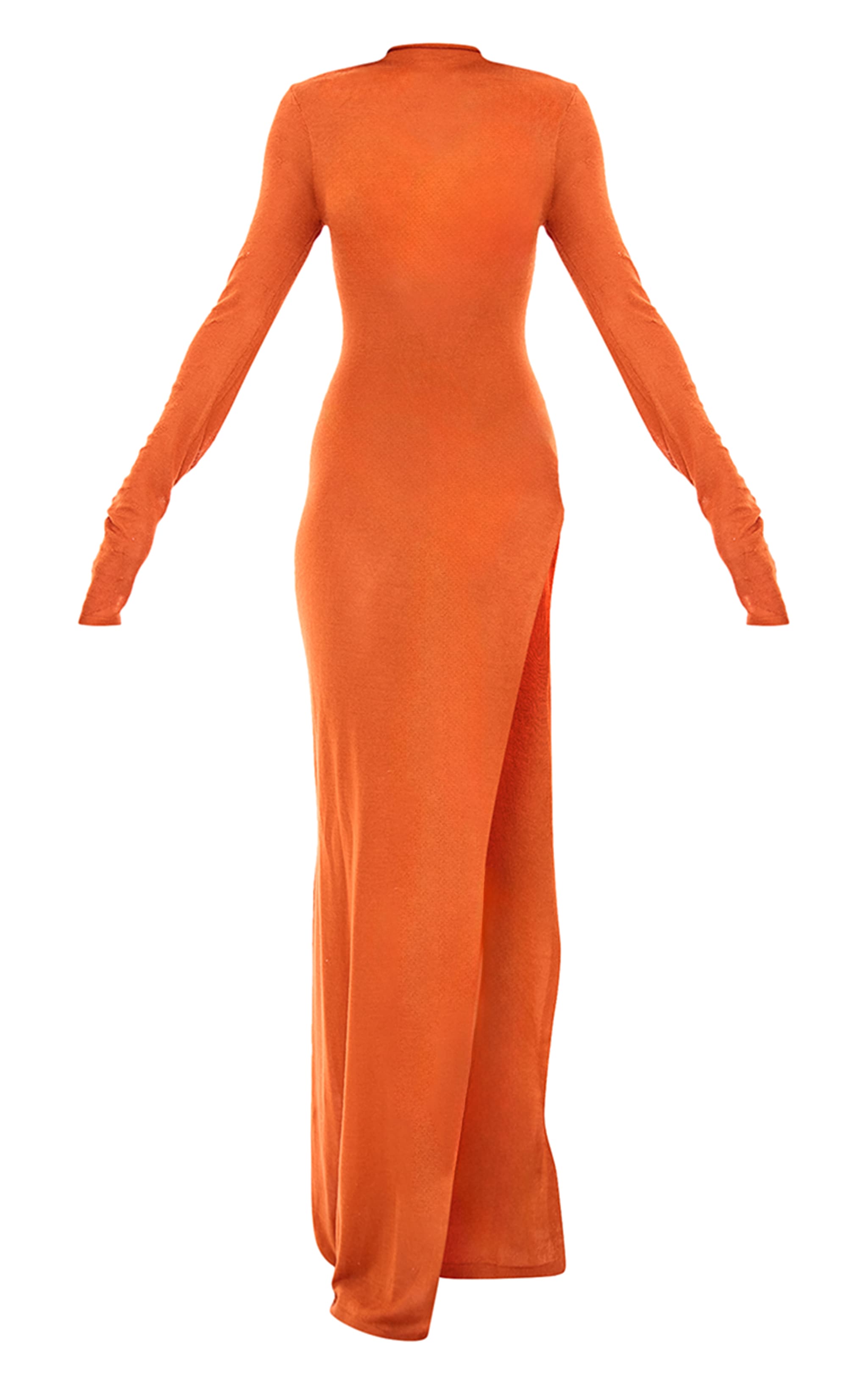 Robe longue en maille transparente rouille à col montant image 5
