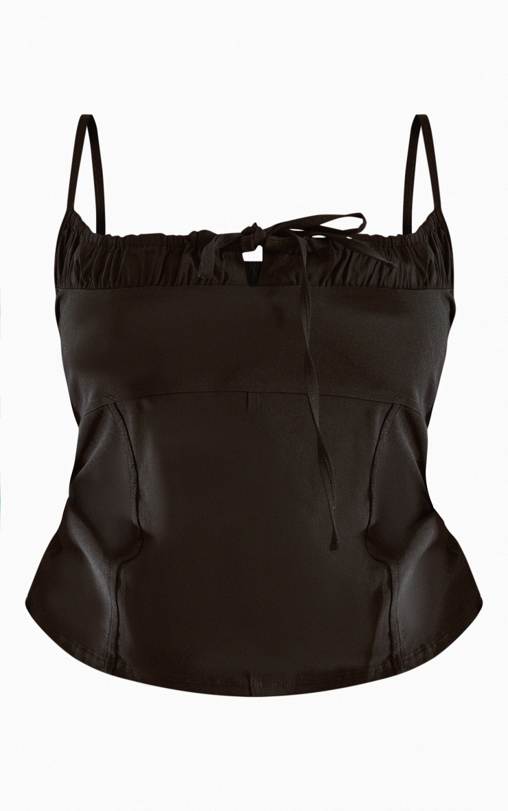 Plus Black Stretch Woven Tie Front Top image 5