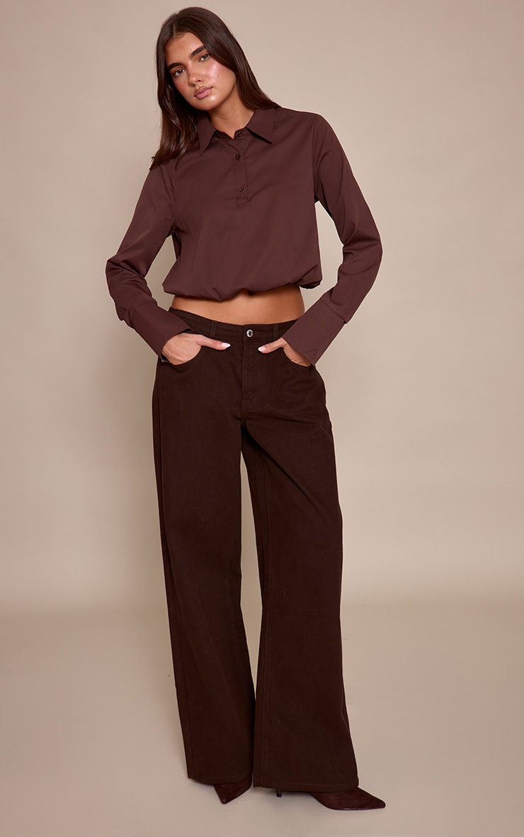 Dark Chocolate Woven Bubble Hem Shirt image 3