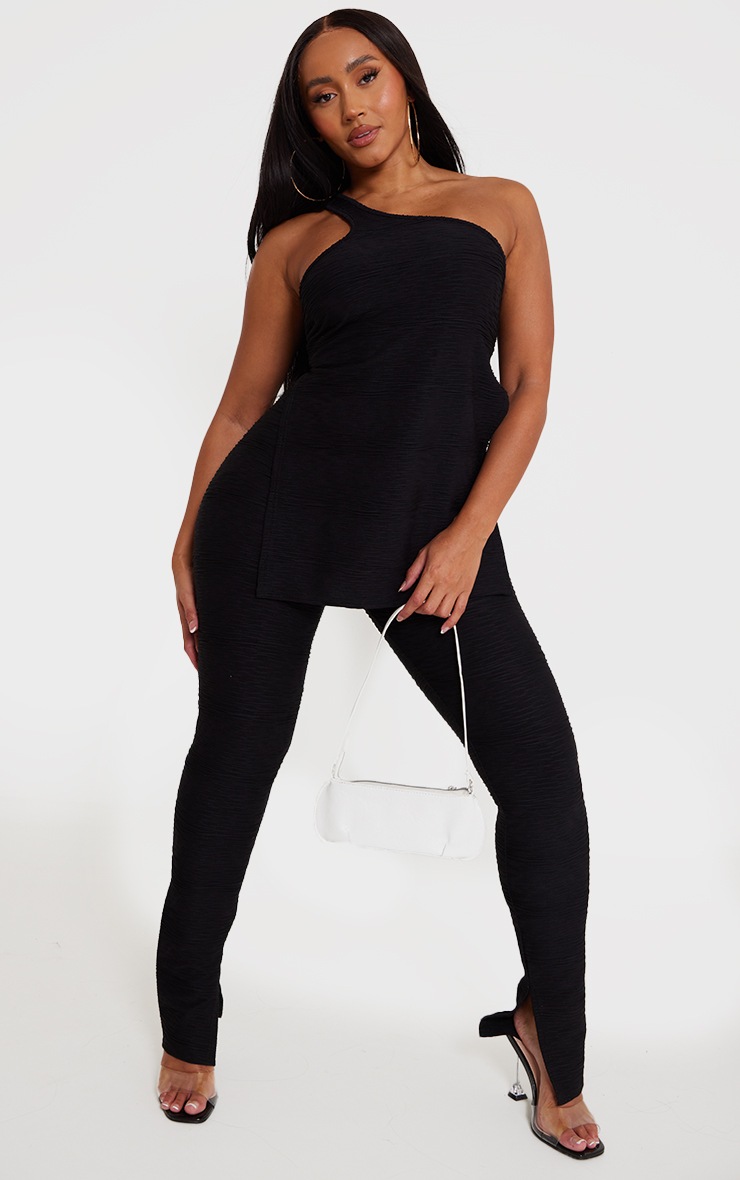 Shape Black Textured One Shoulder Split Side Top image 3