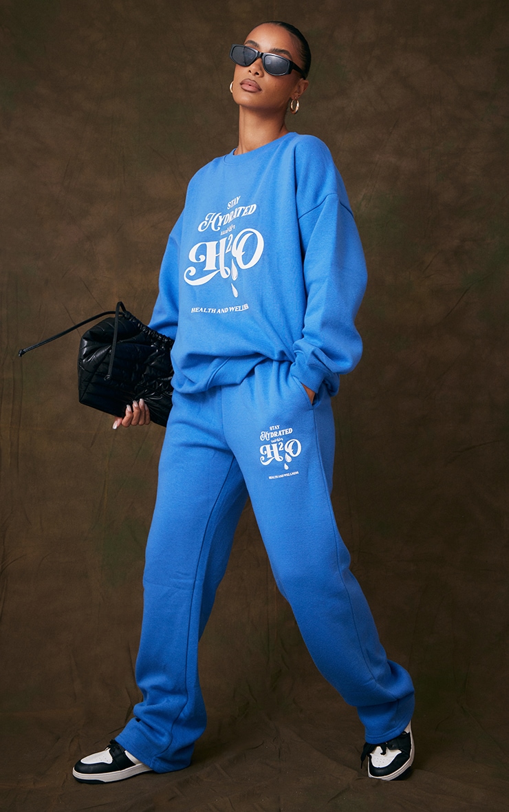 Bright Blue H2o Graphic Printed Oversized Sweatshirt image 2