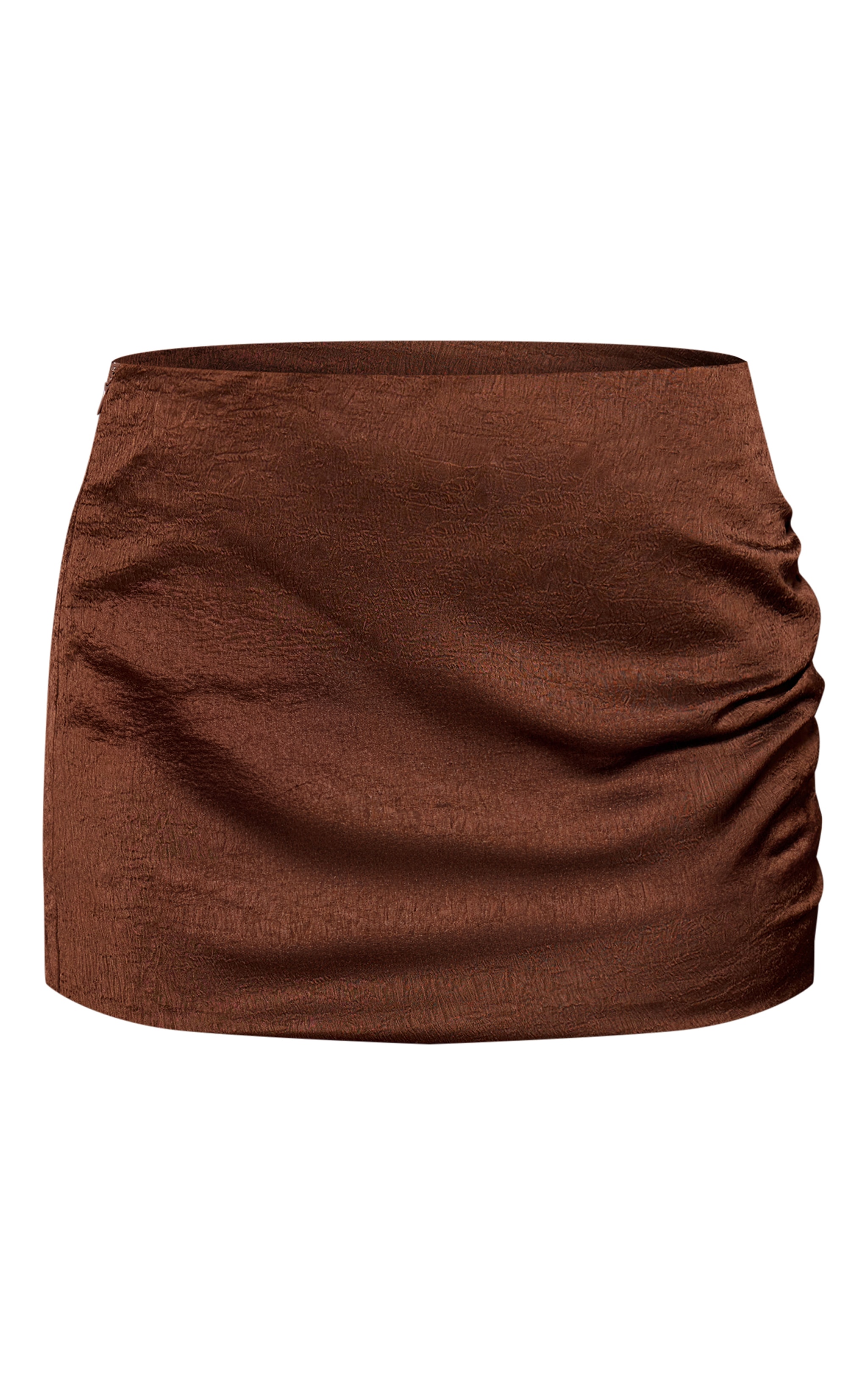 Chocolate Textured Satin Ruched Mini Skirt image 6