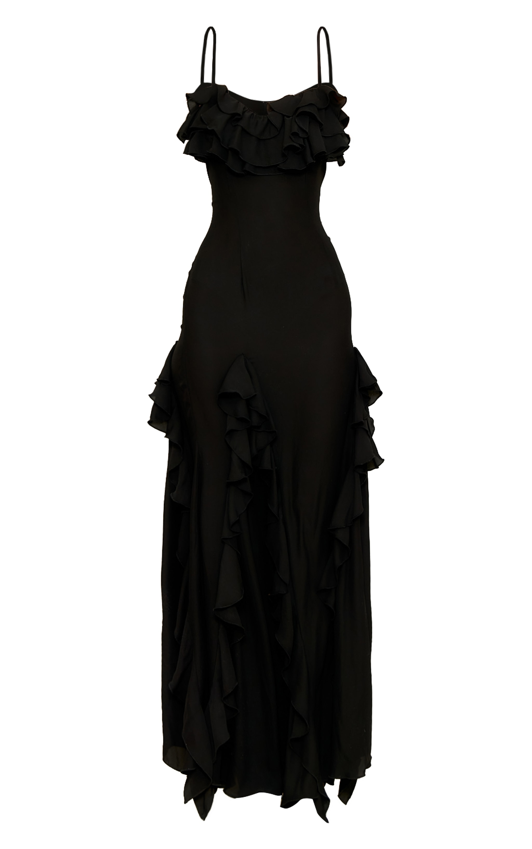 Robe longue noire à bonnets volantés image 5