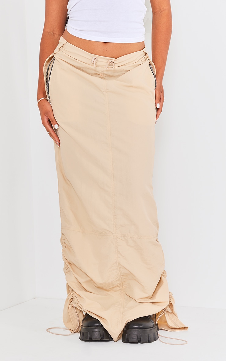 Ecru Ruched Hem Maxi Cargo Skirt image 2