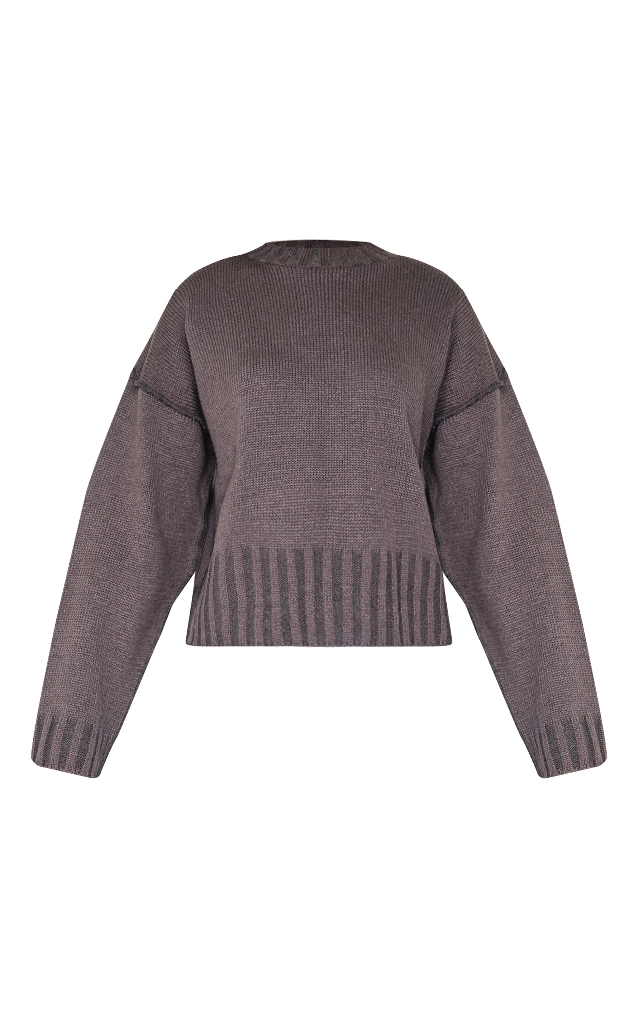 Charcoal Exposed Seam Chunky Knit Oversized Sweater image 5