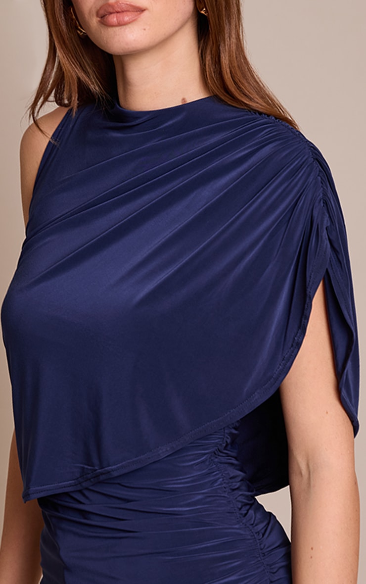 Navy Double Layer Slinky Cape Detail Long Top  image 4