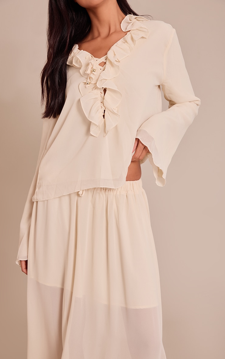 Cream Chiffon Frill Long Sleeve Top image 4