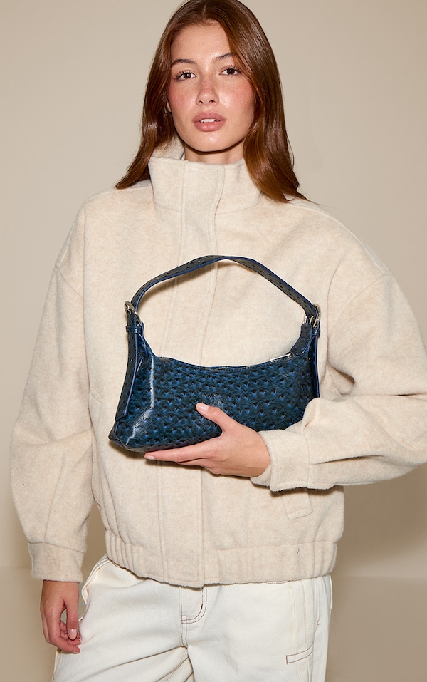 Sac à main en PU effet autruche bleu marine