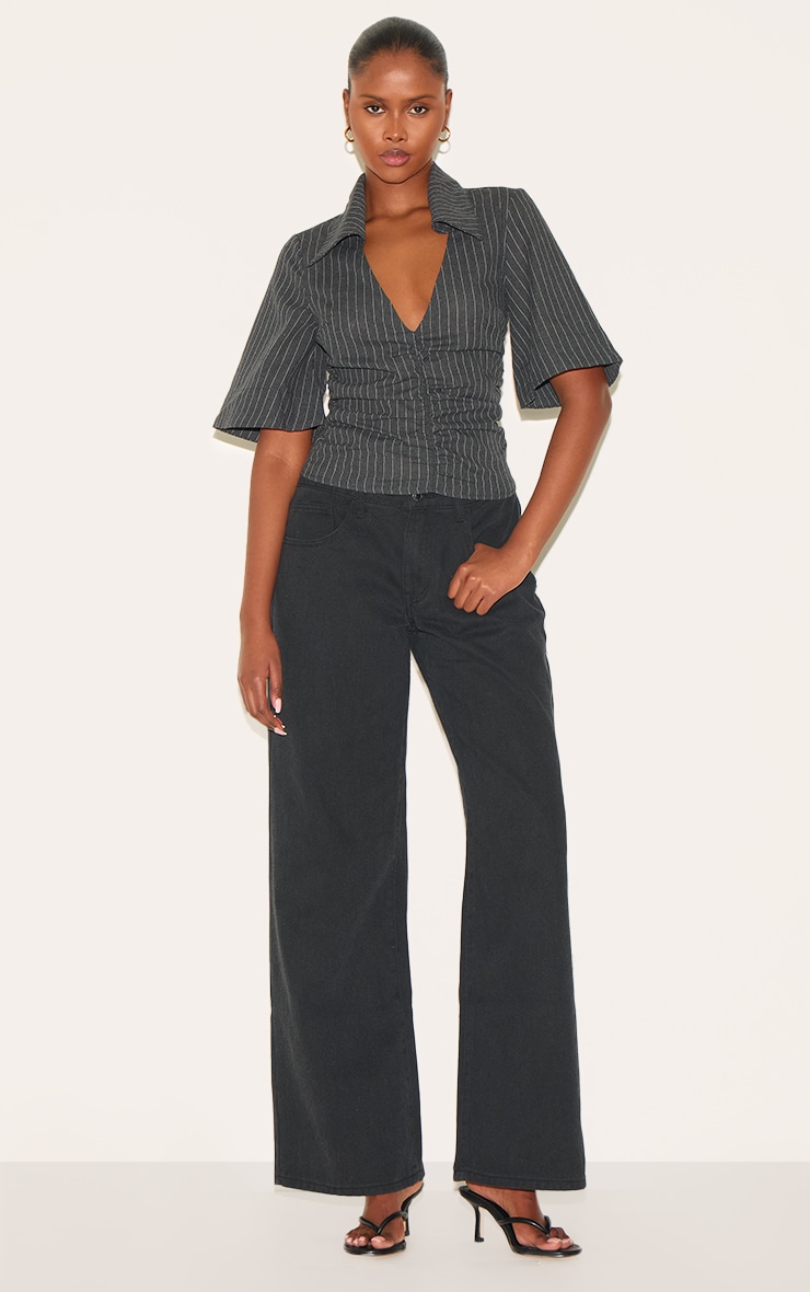 Charcoal Pinstripe Fitted Boxy Sleeve Shirt image 3