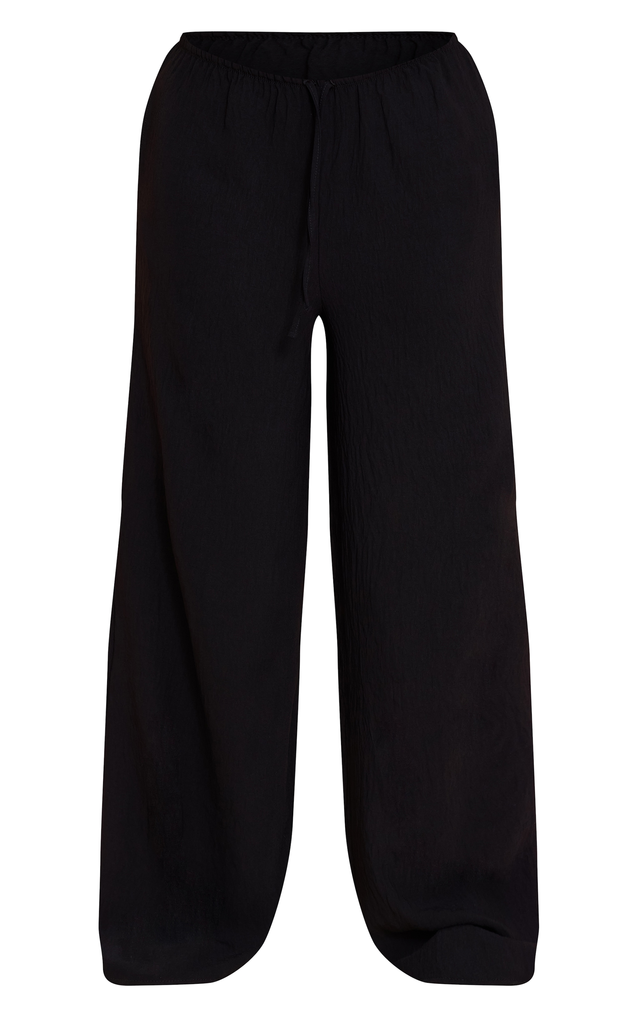 Black Textured Woven Casual Wide Leg Pants image 5