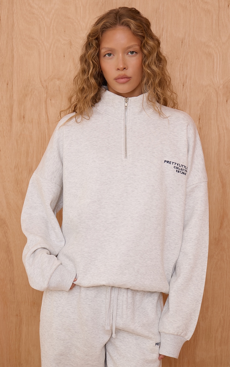 Ash Grey Prettylittlething Print Zip Front Hoodie image 1